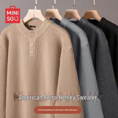 Unisex Henley Collar Long Sleeve Pullover Sweater