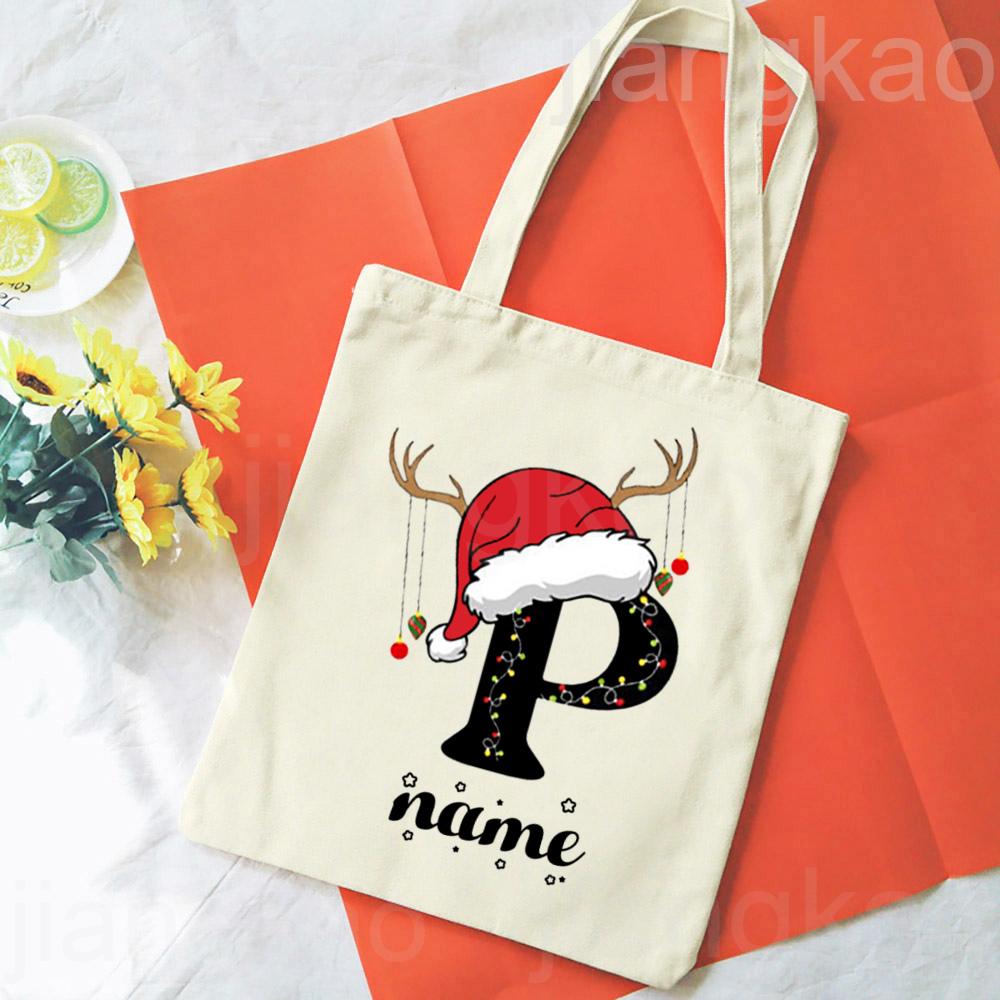 Personalized Christmas Gift Bag Initial with Name Christmas Sack Alternative Stocking Filler Bags Xmas Eve Pouch Gift for Kids