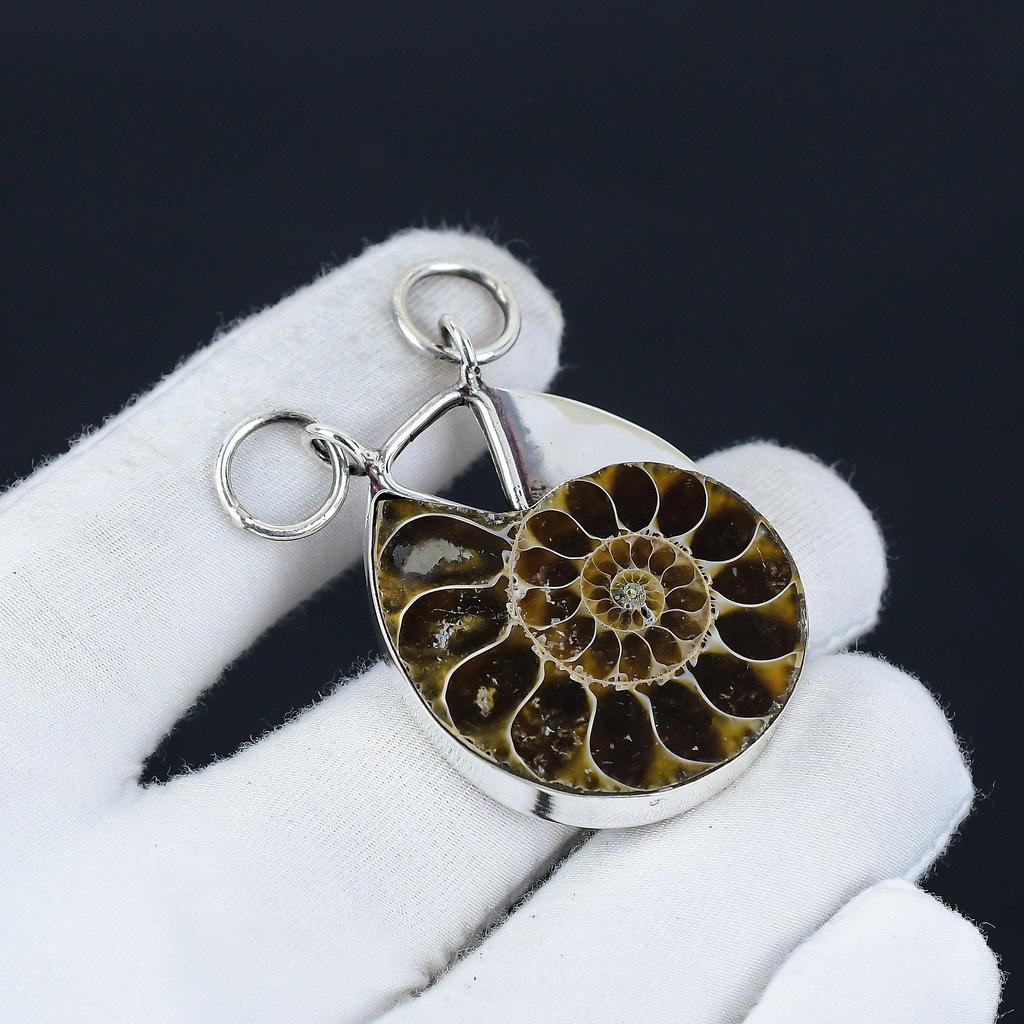 Ammonite Fossil Pendant Real Gemstone Pendant 925 Sterling Silver Pendant Ammonite Fossil Silver Jewelry Handmade Pendant Gift For Friend