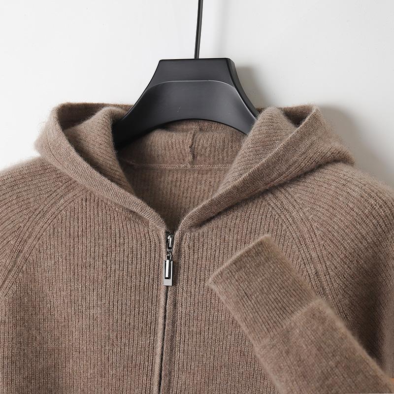 Autumn and Winter Men Wool Sweater Hooded Zipper Cardigan Thickened Knit Large-size Jacket Long Sleeved Sportswear Coat