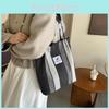Striped Canvas Tote Bag 2023 Fall Fashion Large Capacity Casual Shoulder Bag