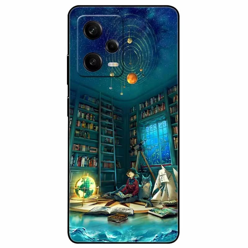 For Redmi Note 12 Pro 5G Case Note12 Covers TPU Black Silicone Starry Cover for Xiaomi Redmi Note 12 Pro+ 5G Plus Cartoon Soft