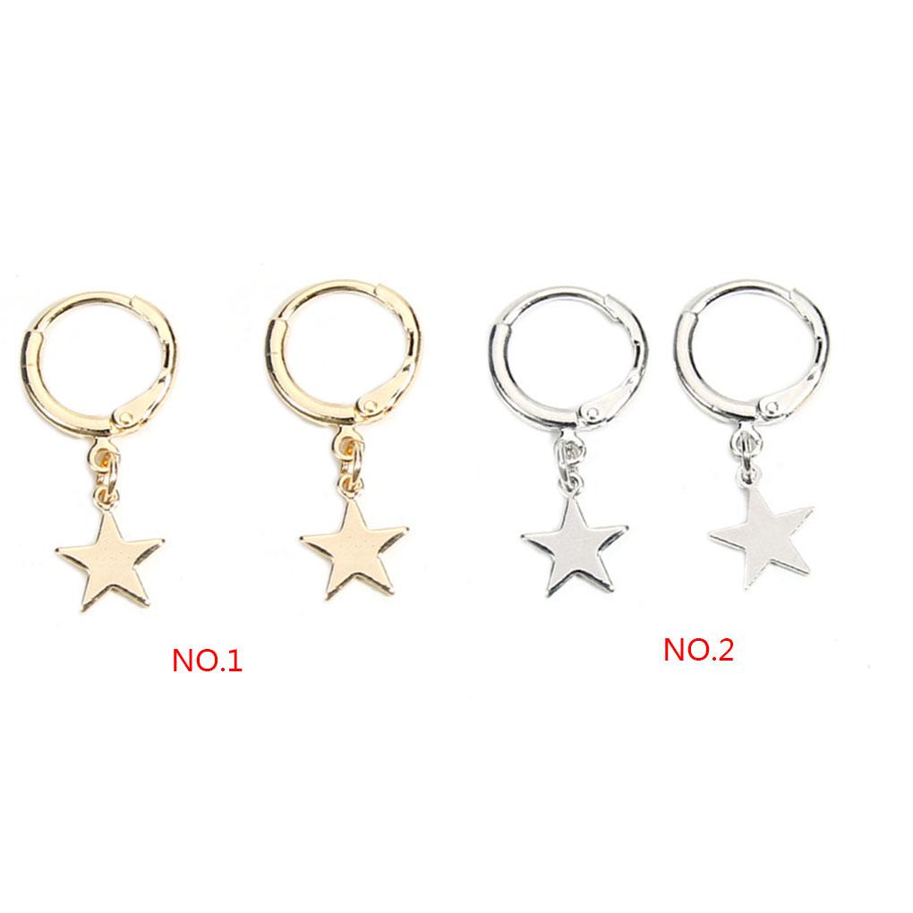Women Girls Star Pendant Earrings Shiny Ear Clip Pin Copper Stud Jewelry Holiday Gift