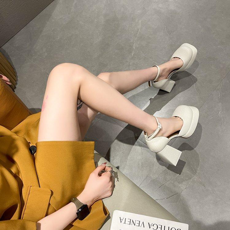 Fashion Retro square toe Mary Jane shoes embroidered thick heels thick waterproof platform buckle strap high heels single shoes