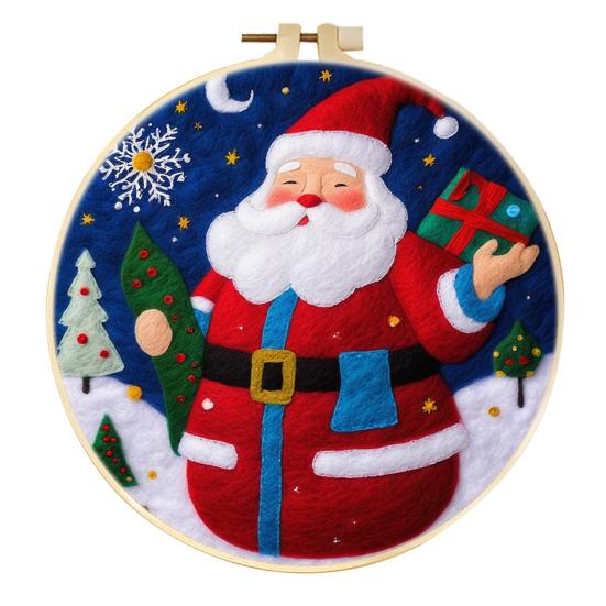 Christmas Needle Felting Kit Holiday Felt Painting Set for Beginners Starter Needle Felting DIY Craft Kit with Pad Needles Wool Decorative Frame