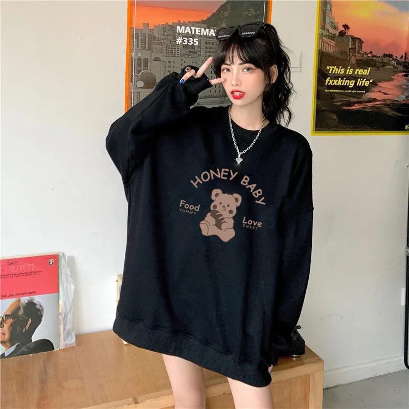 Harajuku new fat MM large size loose printing niche cartoon sweater women's velvet jacket