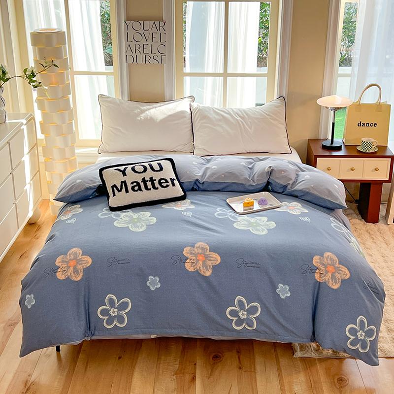 Yellow Tulip Duvet Cover 1Pcs Purple Flowers Pattern 100% Cotton Zipper Quilt Cover Skin-friendly Comfortable Queen Size Bedding