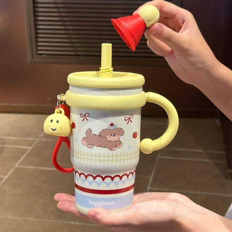 Large-Capacity Thermos Cup for Girls, High-Looking 2025 New Model, Cute Straw Water Cup, Office Portable Coffee Cup