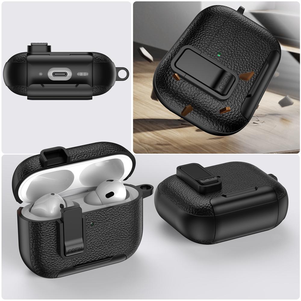 KEYSION with Carabiner Lock Phone Stand Protective Earphone Case for AirPods Pro 3 Pro 2 Soft TPU+PC Shockproof Cover for AirPods 4 3 2 1