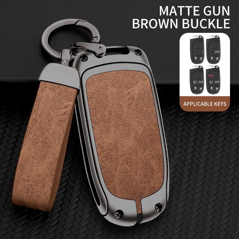 Kožený kryt pouzdra na klíče ze zinkové slitiny pro Jeep Grand Cherokee Renegade Fiat Freemont Dodge Charger Challenger Durango Journey