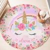 Enchanted Unicorn Floral Round Rug for Home Decor Magical Rainbow Playful Floor Mat for Kids Nursery Bedroom Fantasy Decor