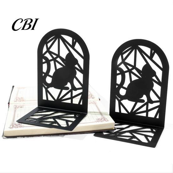 Hollow Metal Bookend 1 Pair Cat Bookends, Decorative Heavy Book Ends Stopper for Shelf, Non-Skid Black Home Office Desk
