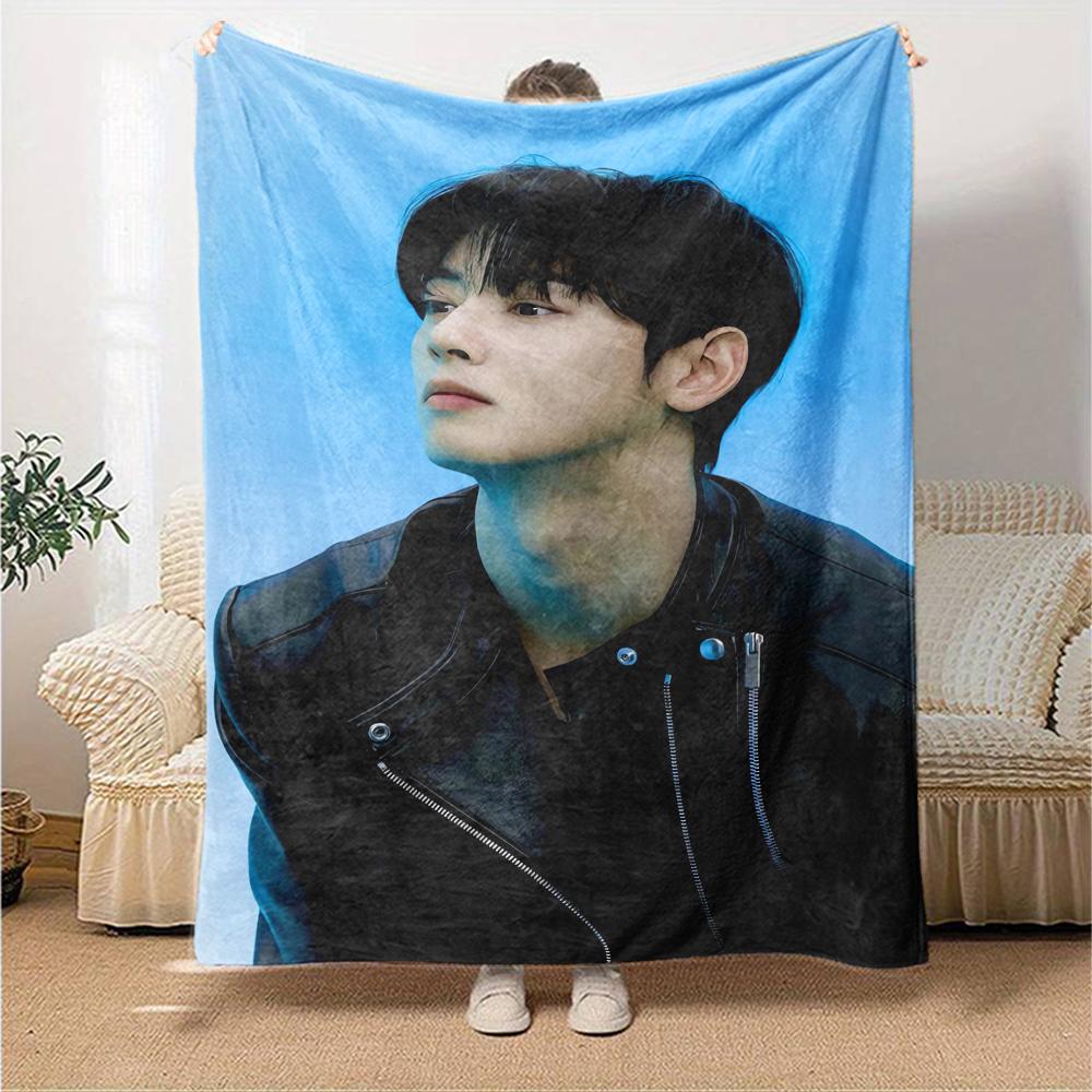1Pc Cha Eunwoo Blanket Soft Comfortable Polyester Blanket All Seasons Use Suitable Bedroom Office Outdoor Ideal Christmas Gift Choice Print Home Blank