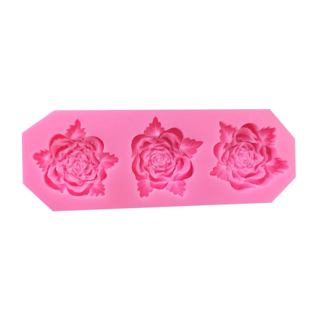 3-Kammer Silikonform Rose Blütenform DIY Schokolade Ton Basteln Form Kuchen Dekoration