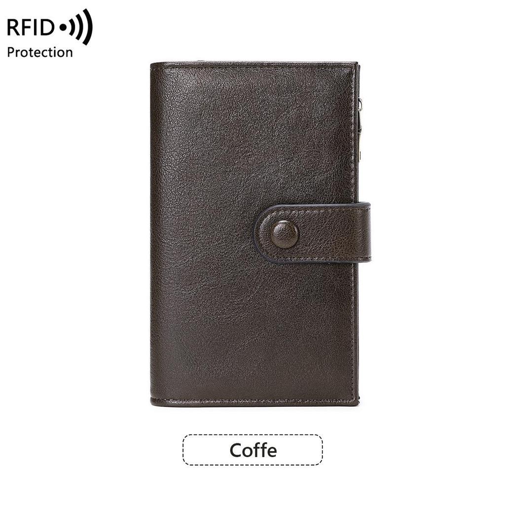 Portafoglio da donna RFID transfrontaliero: Portafoglio pieghevole a 3 ante in PU con portamonete con cerniera e portafoglio anti-magnetico.