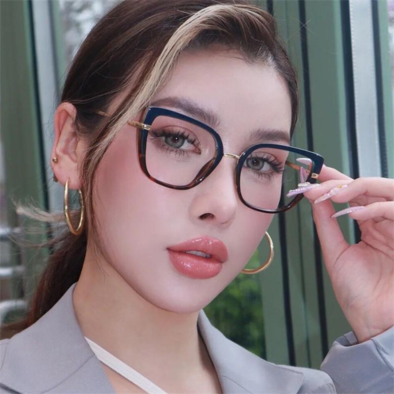 Retro Square Oversized Frame Myopia Glasses Anti Blue Light Computer Women Near Sight Eyewear Prescription Nearsight