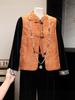 2026 Spring Guochao New Chinese Style Mom Set: High-Grade Stand-Up Collar Vest with Frog Buttons, Three-Piece Outfit for Middle-Aged Women