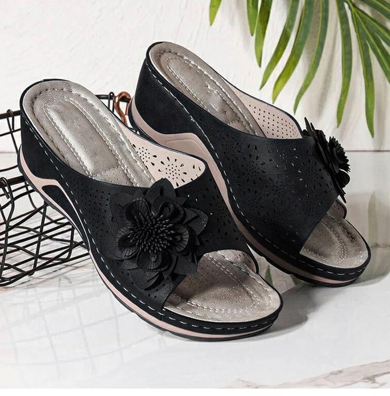 Naiste sandaalid Pehmed kontsad Suvised sandaalid kiiludega Kingad Naiste lilledega sussid vabaaja platvormkingad, suur suurus 43