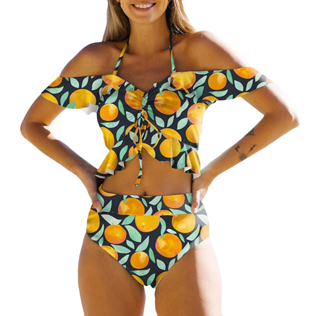 Dames volangkant hengende hals sexy splitt høy midje bikini badedrakt