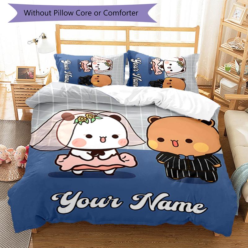 3pcs Custom Name Bubu Dudu Bedding Set Duvet Cover Closure Includes 1 Duvet Cover & 2 Pillowcases for All Seasons Bedroom Decor
