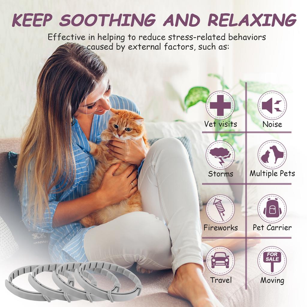 4Pcs Cat Calming Collar Cat Pheromone Collar Adjustable Comfort Cat Calm Collar Anti-Anxiety Helps with Aggression Pet Supplies