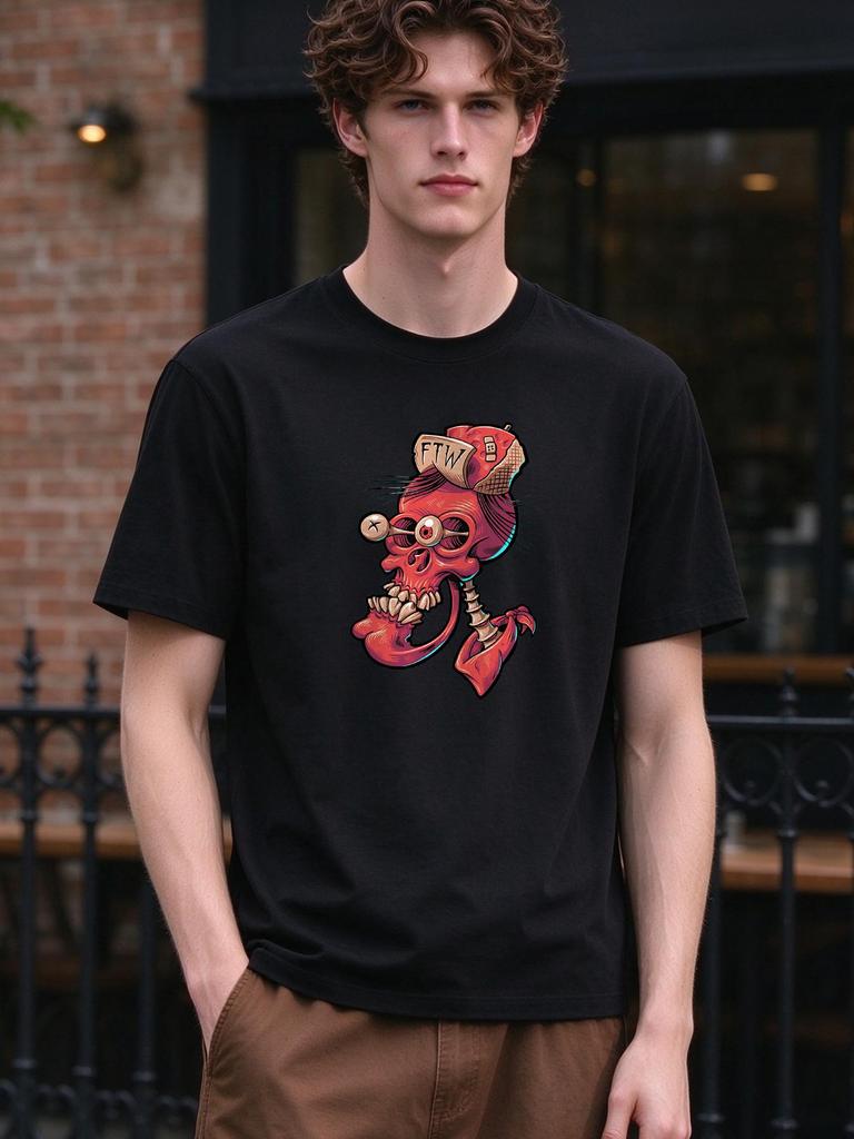 Unisex T shirt Funky Red Skull Print Casual Comfortable Soft Daily Top