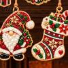 Handcrafted Christmas Keepsake 10 Pcs Faux Diamond Painting Art Ornaments, DIY Pearl Beads Holiday Craft Set with Wooden Base Jute Twine, Complete