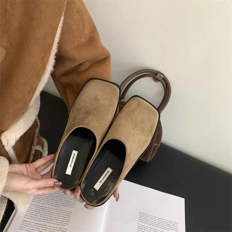 

Весенне-летние французские шлепанцы на плоской подошве с полузакрытым носком, женская обувь для улицы, шлепанцы с полуподдержкой и большим цветком 39 хаки