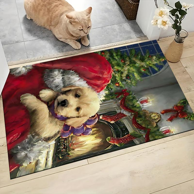 Christmas Pup Fire Carpet Rug Soft Washable Anti Slip Home Living Room Sofa Mats Personalized Christmas Rug