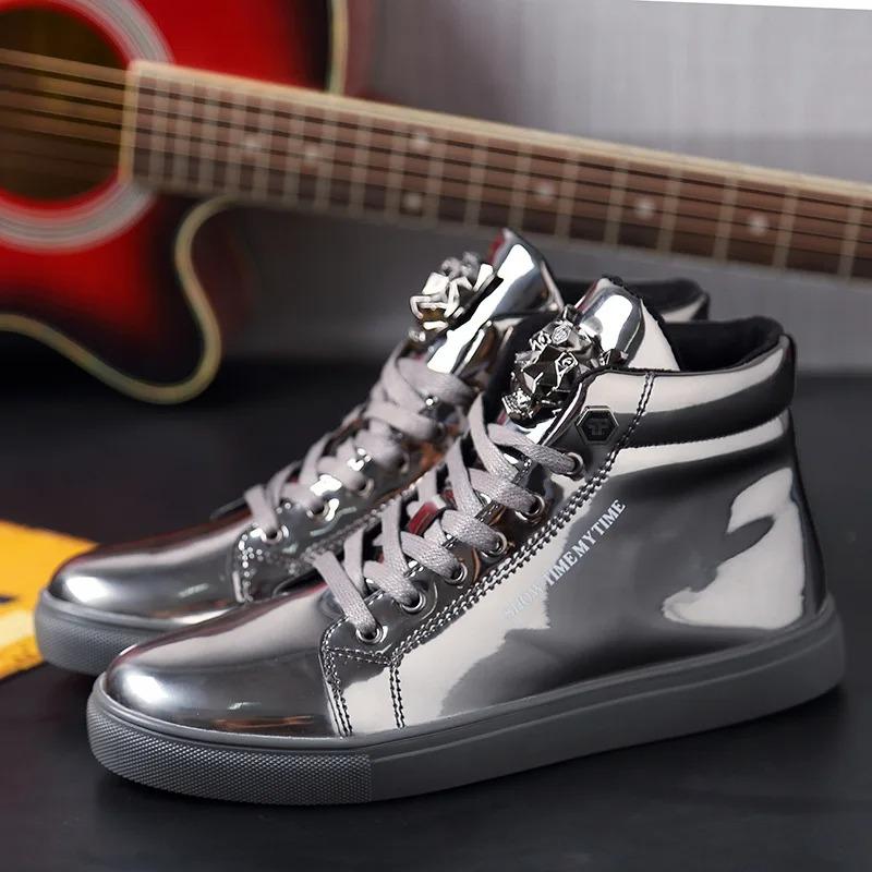 Pánské sportovní boty Vysoké kožené ležérní boty Street style Zrcadlová móda Univerzální pánské skate boty