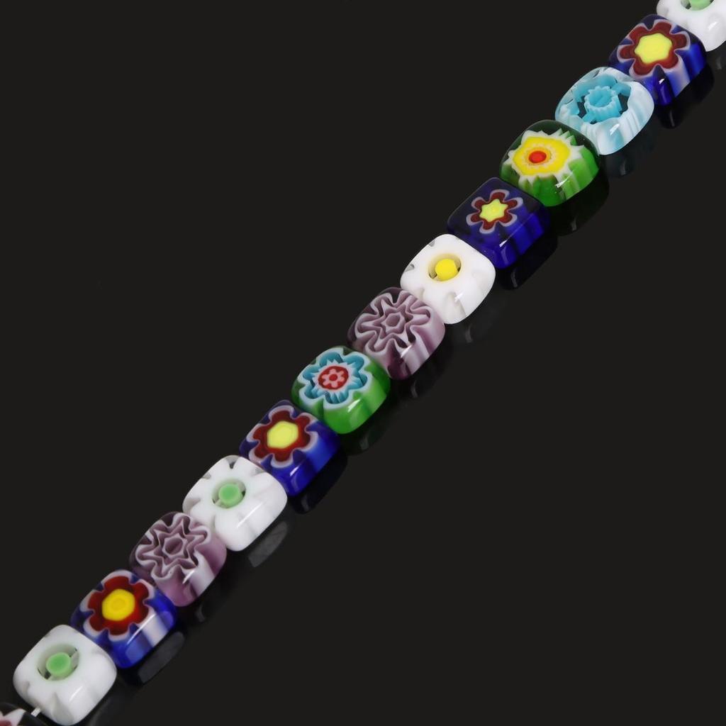 High Quality Flat Square Shape Multiple Patterns Smooth Glass Beads For Jewelry Decoration Making DIY Bracelet Necklace Earring
