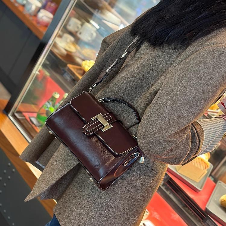 Ekte skinn, liten firkantet veske for kvinner, vår/sommer, første lag kuskinn mote matchende messenger-veske Skulder-crossbody-veske