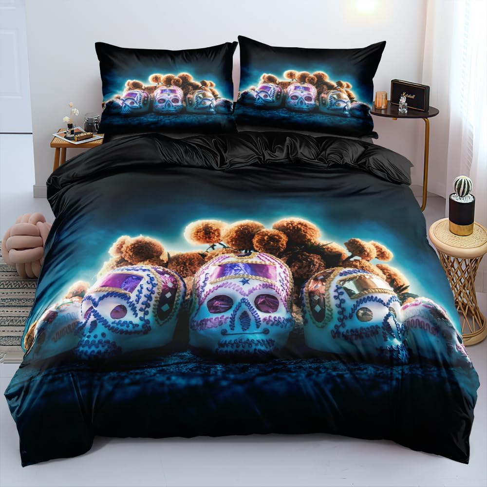 Large 3D Skull Duvet Cover Halloween Bedding Set Spooky Bedding Set For Boys Horror Gothic Bedroom Decor 3 Piece Set No Quilt