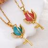 Elegant Colorful Crystal Zircon Tulip Flower Pendant Necklaces for Women Girls Gold Color Stainless Steel Chain Flower Jewelry