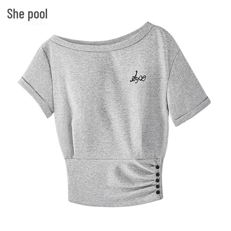Women s Asymmetric Shoulder Pleated T-Shirt M
