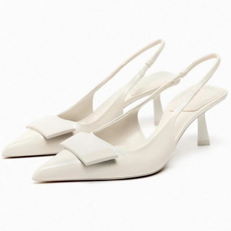 Fashion Fashion Pointed Toe Back Strap Women Sandal High Quality Patent Leather Thin Heel Slide Sandal Summer Elegant Banquet Dress Shoe