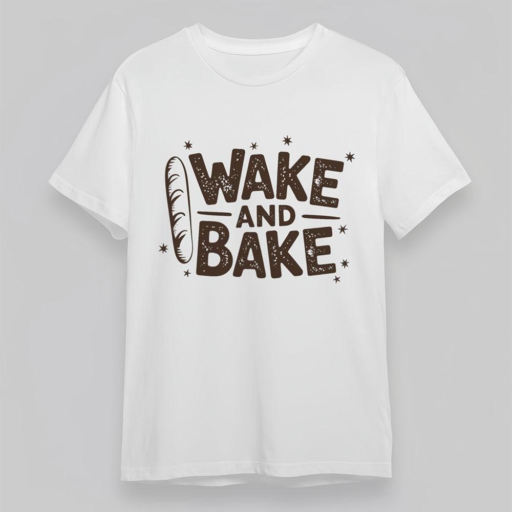 

Women s Soft Comfy T-Shirt Wake and Bake Tee Short Sleeve Cotton White Plus Size 3XL