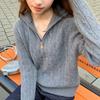 Lapel Knit Sweater Half-Zip Long Sleeve Top - Autumn/Winter Versatile Cable Knit High Neck Jacket