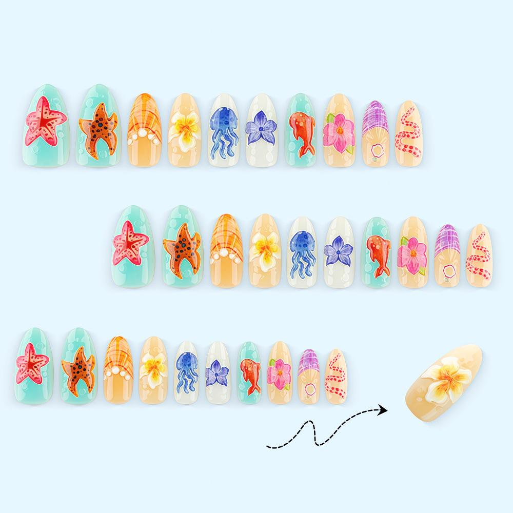 3D Ocean Beach Style Cute False Nails - Detachable Manicure Set