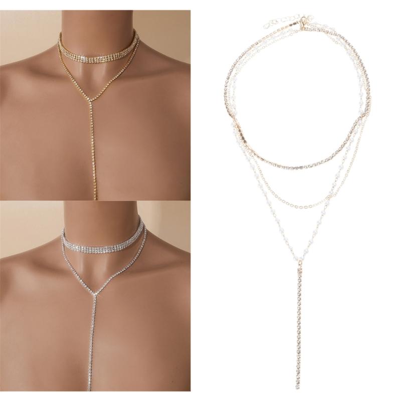 Fashionable Crystal Chain Long Necklace Classy Crystal Chain Choker Necklace Elegant Wedding Neckchain Jewelry for Women