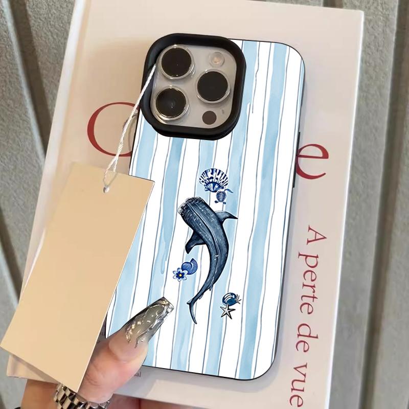 

Whale Shark Stripes Pattern Lychee Texture Silicone Phone Case For iPhone 11 12 13 14 15 16 17 Pro Max 15 Plus 17 Air Soft Cover iPhone XR
