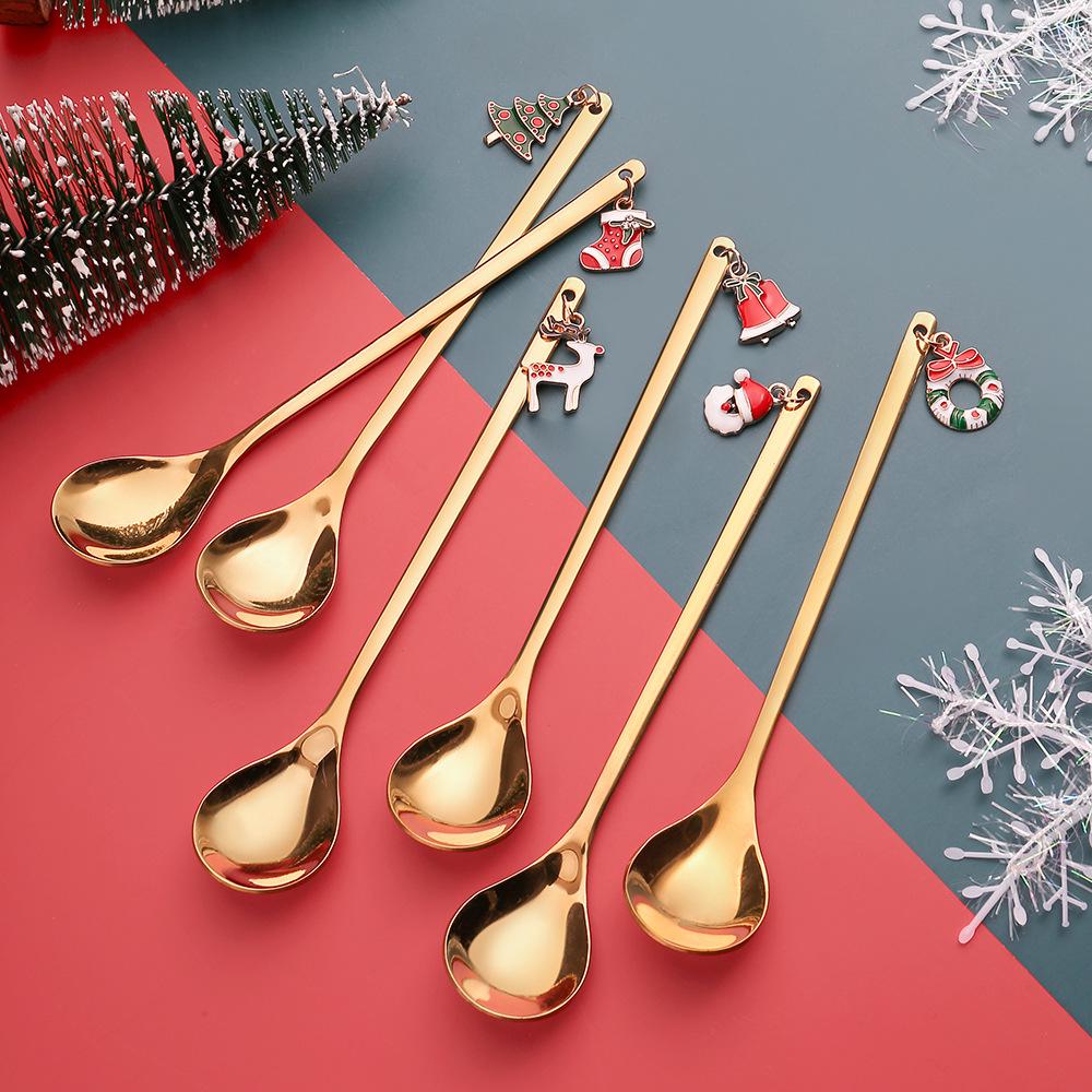 Christmas Stainless Steel Spoon and Fork Gift Set with Cute Pendant
