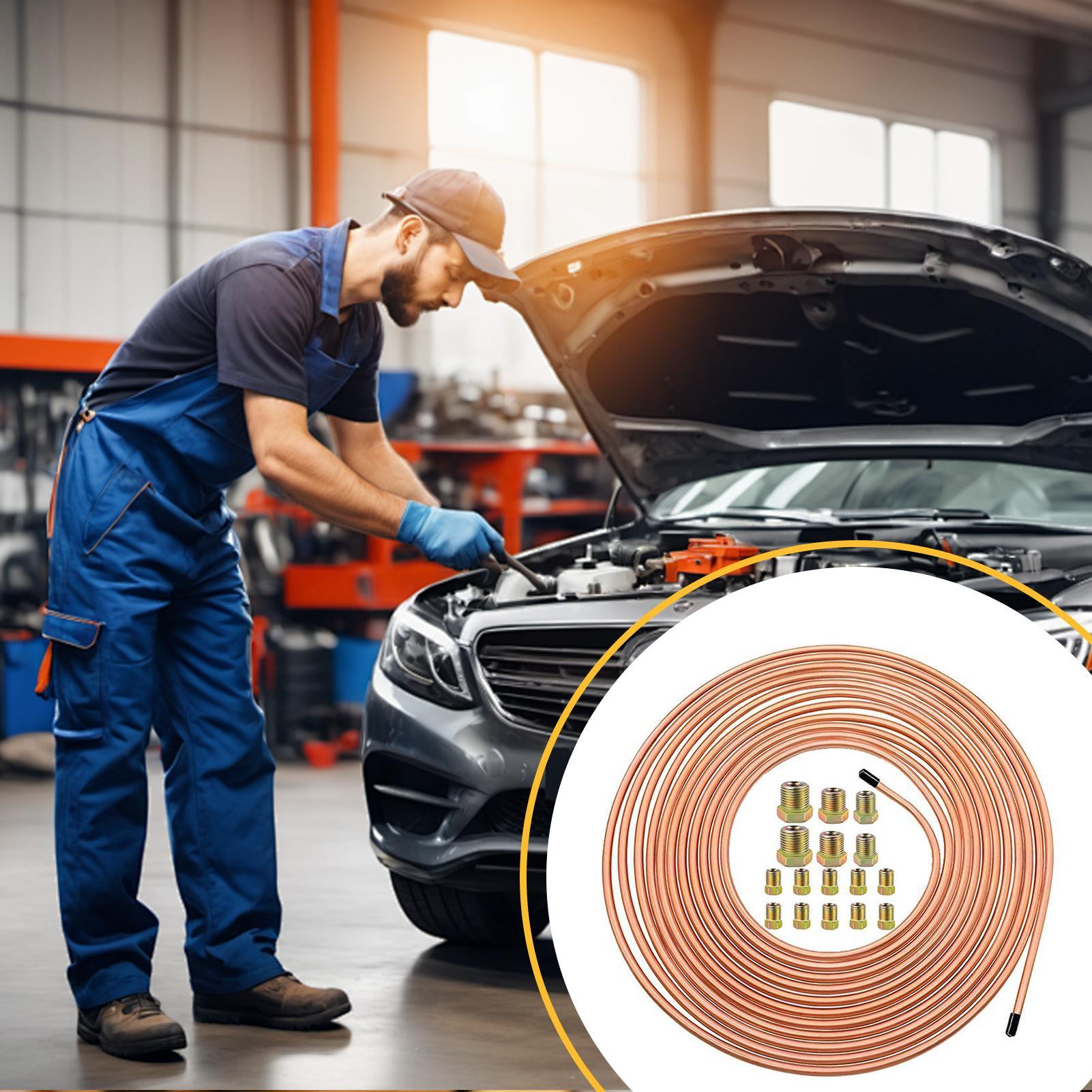 3/16 Brake Line 3/16 Coated Alloy 25Ft Brake Line Fitting Kit Anti-Rust Fittings Connector Set Car Repair Tool For Braking