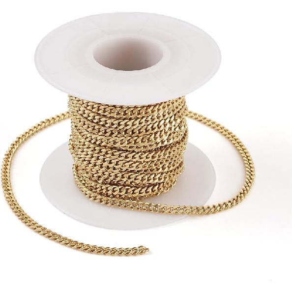 Pandahall 2 Rolls 14K Gold Plated Heart Link Chains Small Link Cable Chains 5 Yards Brass Gold Jewelry Chains for Permanent Jewelry Making Bracelet