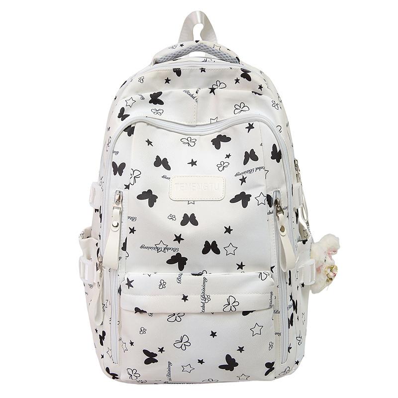 

Рюкзак с принтом бабочек для учеников средней школы, школьный рюкзак, женский легкий рюкзак белый
