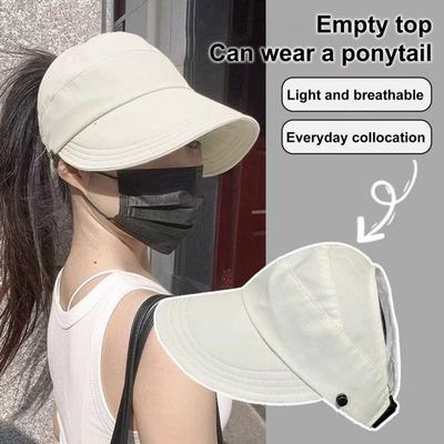 Sonnenhüte für Damen, breite Krempe, UV-Schutz, Visierhut, Sommer, Strand, verstellbarer Pferdeschwanz, verstaubare Kappe zum Angeln, Wandern