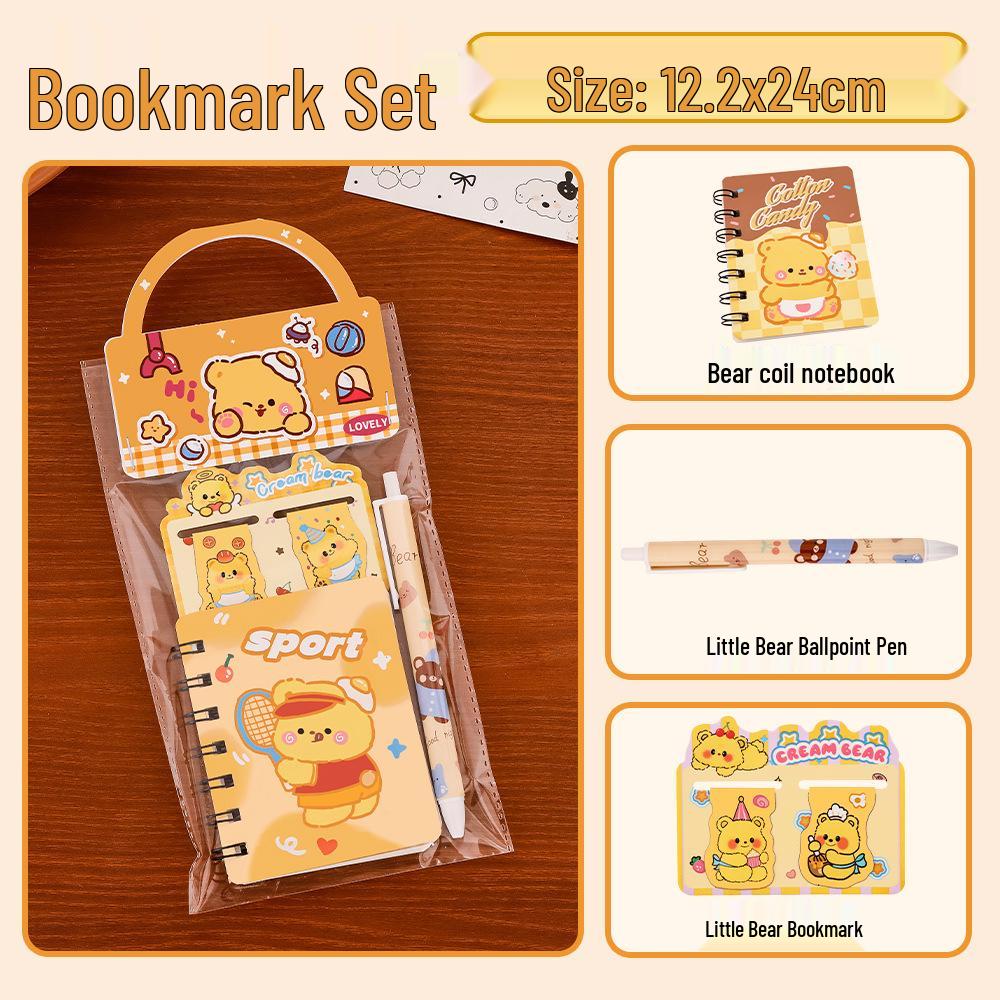 Vanillegelbes kleines Bären-Schreibwaren-Set: Süße Cartoon-Geschenkbox für Grundschüler