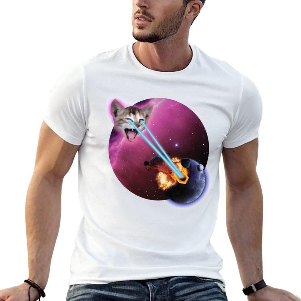 Laser Cat  Destroyer of Planets T-Shirt Summer Print Short Sleeve Tee