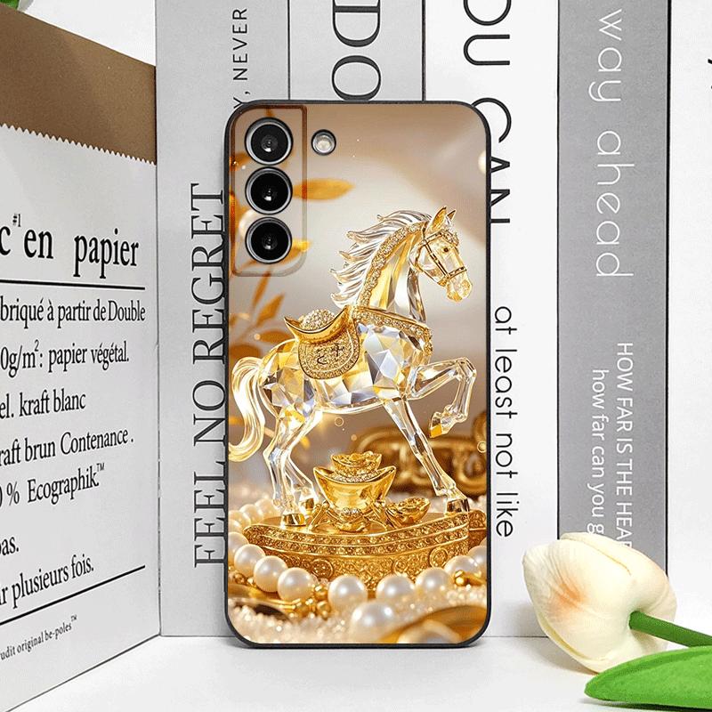 Luxury Crystal Golden Horse Pattern Phone Case for Samsung Galaxy A56 A14 A55 A16 A54 A36 A53 A52 A51 A50 Shockproof Soft Cover