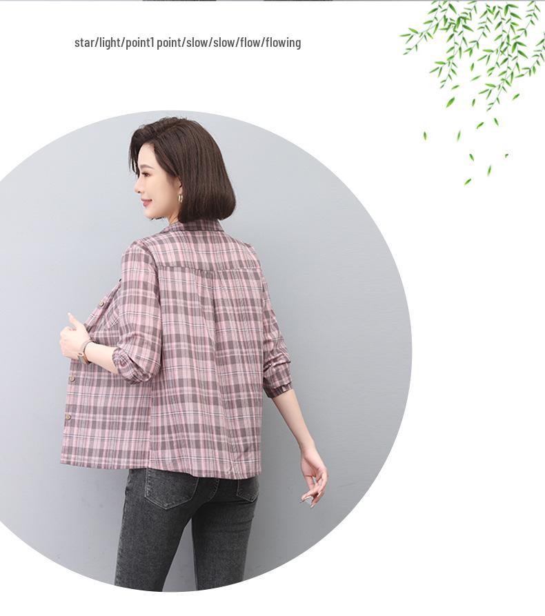 2024 Women's Summer Plaid Long-Sleeve Pure Cotton Loose Shirt - Versatile & Fashionable Top